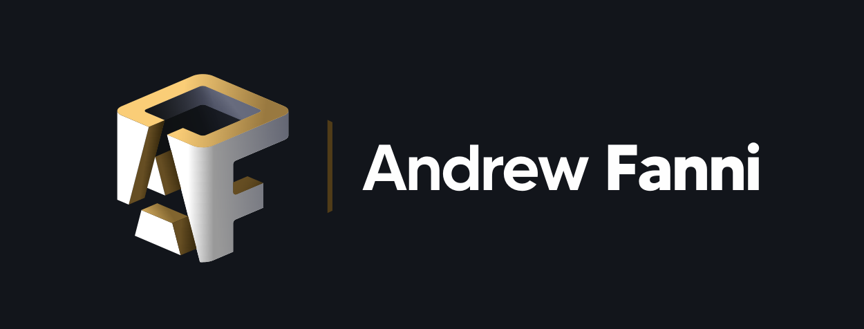 Nouveau logo Andrew Fanni de 2021 : monogramme doré et argenté