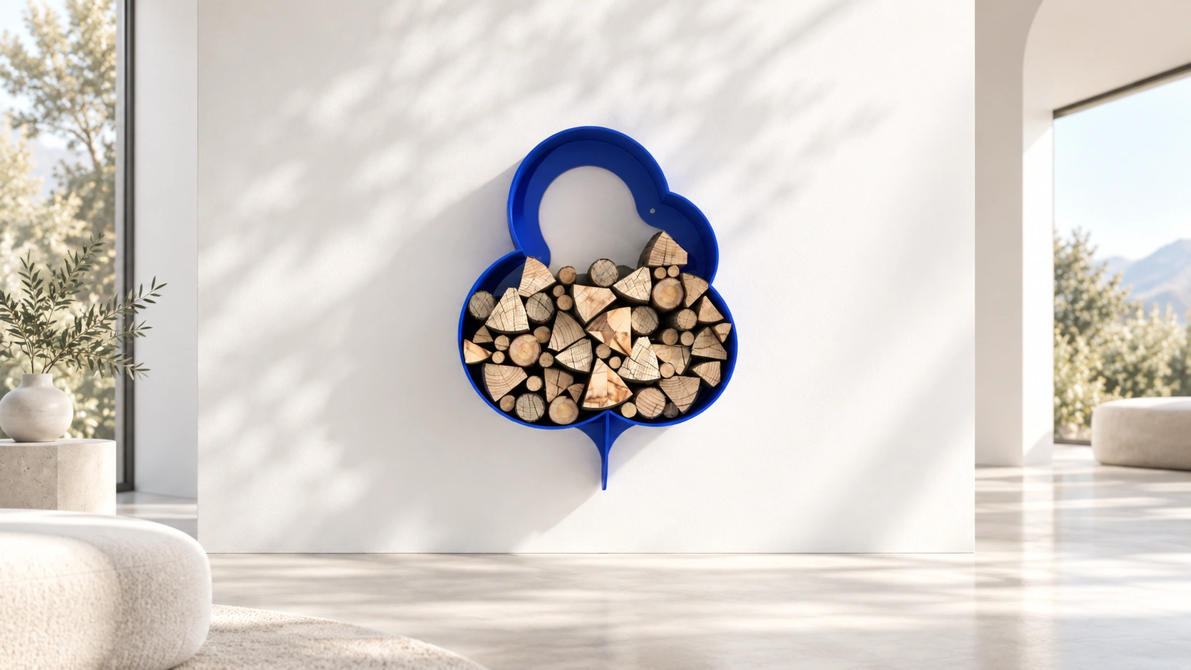 Arb bleu, rangement mural en forme d’arbre dans un intérieur lumineux