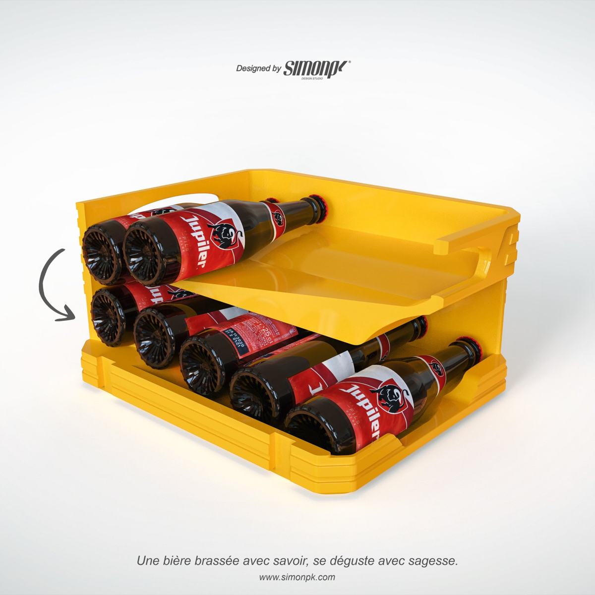 Jupi ouvert : parcours des bouteilles et tiroir de distribution